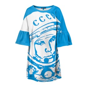 Детское платье 3D с принтом Гагарин 1 в Белгороде, 100% полиэстер | прямой силуэт, чуть расширенный к низу. Круглая горловина, на рукавах — воланы | Тематика изображения на принте: гагарин | день космонавтики | звезды | космос