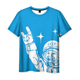 Мужская футболка 3D с принтом Гагарин 2 в Белгороде, 100% полиэфир | прямой крой, круглый вырез горловины, длина до линии бедер | Тематика изображения на принте: гагарин | день космонавтики | звезды | космос
