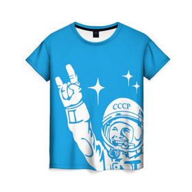 Женская футболка 3D с принтом Гагарин 2 в Белгороде, 100% полиэфир ( синтетическое хлопкоподобное полотно) | прямой крой, круглый вырез горловины, длина до линии бедер | гагарин | день космонавтики | звезды | космос