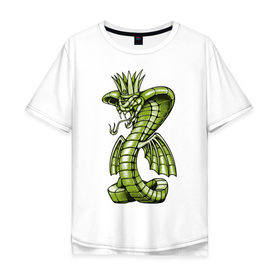 Мужская футболка хлопок Oversize с принтом Королевская кобра в Белгороде, 100% хлопок | свободный крой, круглый ворот, “спинка” длиннее передней части | Тематика изображения на принте: дракон | змея | кобра | корона | монстр
