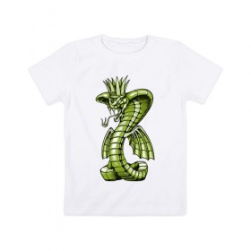 Детская футболка хлопок с принтом Королевская кобра в Белгороде, 100% хлопок | круглый вырез горловины, полуприлегающий силуэт, длина до линии бедер | дракон | змея | кобра | корона | монстр