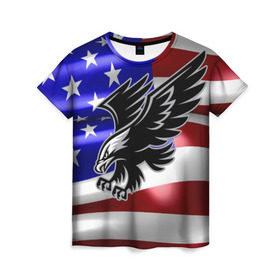 Женская футболка 3D с принтом Флаг США с орлом в Белгороде, 100% полиэфир ( синтетическое хлопкоподобное полотно) | прямой крой, круглый вырез горловины, длина до линии бедер | usa | америка | белоголовый | герб | государство | доллар | дядя сэм | звездно полосатый флаг | лысый | нато | оон | орел | птица | свобода | символ | соединённые штаты америки | страна | сша | штат