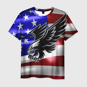 Мужская футболка 3D с принтом Флаг США с орлом в Белгороде, 100% полиэфир | прямой крой, круглый вырез горловины, длина до линии бедер | Тематика изображения на принте: usa | америка | белоголовый | герб | государство | доллар | дядя сэм | звездно полосатый флаг | лысый | нато | оон | орел | птица | свобода | символ | соединённые штаты америки | страна | сша | штат
