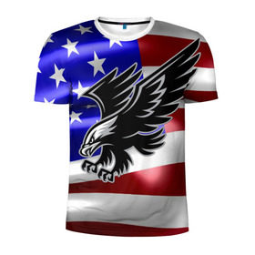 Мужская футболка 3D спортивная с принтом Флаг США с орлом в Белгороде, 100% полиэстер с улучшенными характеристиками | приталенный силуэт, круглая горловина, широкие плечи, сужается к линии бедра | Тематика изображения на принте: usa | америка | белоголовый | герб | государство | доллар | дядя сэм | звездно полосатый флаг | лысый | нато | оон | орел | птица | свобода | символ | соединённые штаты америки | страна | сша | штат