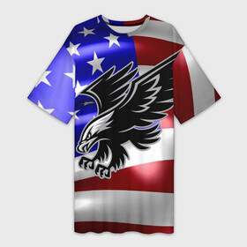 Платье-футболка 3D с принтом Флаг США с орлом в Белгороде,  |  | usa | америка | белоголовый | герб | государство | доллар | дядя сэм | звездно полосатый флаг | лысый | нато | оон | орел | птица | свобода | символ | соединённые штаты америки | страна | сша | штат