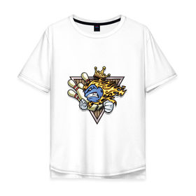 Мужская футболка хлопок Oversize с принтом Король боулинга в Белгороде, 100% хлопок | свободный крой, круглый ворот, “спинка” длиннее передней части | Тематика изображения на принте: боулинг | кегли | корона | огонь | пламя | шар