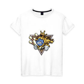 Женская футболка хлопок с принтом Король боулинга в Белгороде, 100% хлопок | прямой крой, круглый вырез горловины, длина до линии бедер, слегка спущенное плечо | боулинг | кегли | корона | огонь | пламя | шар
