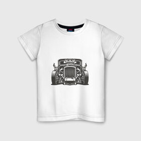 Детская футболка хлопок с принтом Hot Rod в Белгороде, 100% хлопок | круглый вырез горловины, полуприлегающий силуэт, длина до линии бедер | Тематика изображения на принте: авто | автомобиль | классика | машина | огонь | пламя | ретро | род | суперкар | хот