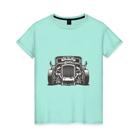 Женская футболка хлопок с принтом Hot Rod в Белгороде, 100% хлопок | прямой крой, круглый вырез горловины, длина до линии бедер, слегка спущенное плечо | авто | автомобиль | классика | машина | огонь | пламя | ретро | род | суперкар | хот
