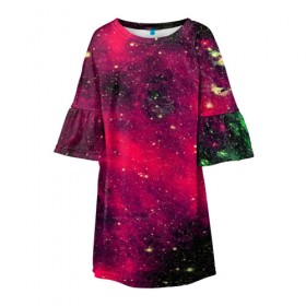 Детское платье 3D с принтом Розовый космос в Белгороде, 100% полиэстер | прямой силуэт, чуть расширенный к низу. Круглая горловина, на рукавах — воланы | nebula | space | star | вселенная | звезды | земля | космический | космос | планеты | плеяды | пространство | созвездие