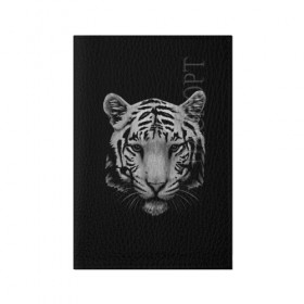 Обложка для паспорта матовая кожа с принтом Тигр в Белгороде, натуральная матовая кожа | размер 19,3 х 13,7 см; прозрачные пластиковые крепления | Тематика изображения на принте: белый тигр | кошка | тигр