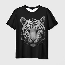 Мужская футболка 3D с принтом Тигр в Белгороде, 100% полиэфир | прямой крой, круглый вырез горловины, длина до линии бедер | белый тигр | кошка | тигр
