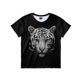 Детская футболка 3D с принтом Тигр в Белгороде, 100% гипоаллергенный полиэфир | прямой крой, круглый вырез горловины, длина до линии бедер, чуть спущенное плечо, ткань немного тянется | белый тигр | кошка | тигр