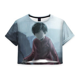 Женская футболка 3D укороченная с принтом INSIDE в Белгороде, 100% полиэстер | круглая горловина, длина футболки до линии талии, рукава с отворотами | boy | inside | limbo | playdead | инсайд | лимбо | мальчик