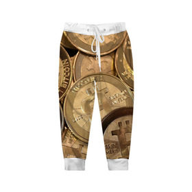 Детские брюки 3D с принтом Bitcoin в Белгороде, 100% полиэстер | манжеты по низу, эластичный пояс регулируется шнурком, по бокам два кармана без застежек, внутренняя часть кармана из мелкой сетки | Тематика изображения на принте: bitcoin | деньги | криптовалюта