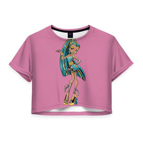 Женская футболка 3D укороченная с принтом Render в Белгороде, 100% полиэстер | круглая горловина, длина футболки до линии талии, рукава с отворотами | monster high | школа монстров