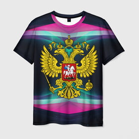 Мужская футболка 3D с принтом Герб России в Белгороде, 100% полиэфир | прямой крой, круглый вырез горловины, длина до линии бедер | герб россии | двуглавый орел | золотой | патриот | рф