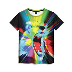 Женская футболка 3D с принтом Психоволк в Белгороде, 100% полиэфир ( синтетическое хлопкоподобное полотно) | прямой крой, круглый вырез горловины, длина до линии бедер | волк | зверь | зубы | психоделика | психоделический | собака | хищник