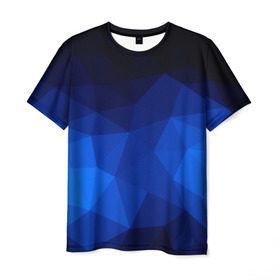 Мужская футболка 3D с принтом Синие полигоны в Белгороде, 100% полиэфир | прямой крой, круглый вырез горловины, длина до линии бедер | абстракция | бумага | геометрия | грани | изгиб | линии | полигоны | полосы | постель | розовый | сочетания | текстура | треугольники