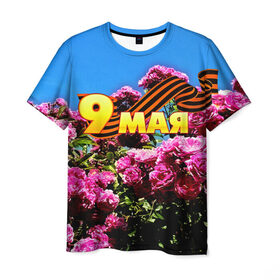 Мужская футболка 3D с принтом 9 МАЯ в Белгороде, 100% полиэфир | прямой крой, круглый вырез горловины, длина до линии бедер | ussr | день победы | отечественная война | победа | цветы