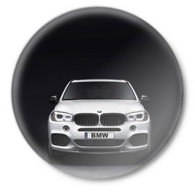 Значок с принтом BMW X5 в Белгороде,  металл | круглая форма, металлическая застежка в виде булавки | bmw | x3 x4 x5 x6 x7 x8 | авто | автомобиль | блатная | бмв | бумер | бэха | иномарка | концерн | красивая | крутая | марка немецкая | машина | пацанский таз | прикольная | тачила | тачка