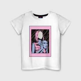 Детская футболка хлопок с принтом Без лица в Белгороде, 100% хлопок | круглый вырез горловины, полуприлегающий силуэт, длина до линии бедер | Тематика изображения на принте: без лица | девушка | лицо в руках | розовые волосы
