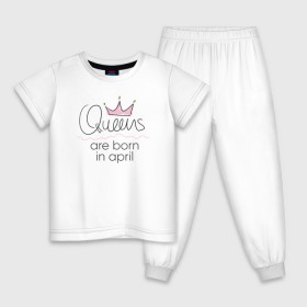 Детская пижама хлопок с принтом Королевы рождаются в апреле в Белгороде, 100% хлопок |  брюки и футболка прямого кроя, без карманов, на брюках мягкая резинка на поясе и по низу штанин
 | queen april