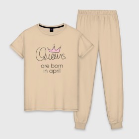 Женская пижама хлопок с принтом Королевы рождаются в апреле в Белгороде, 100% хлопок | брюки и футболка прямого кроя, без карманов, на брюках мягкая резинка на поясе и по низу штанин | queen april