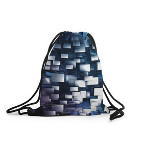 Рюкзак-мешок 3D с принтом 3D куб в Белгороде, 100% полиэстер | плотность ткани — 200 г/м2, размер — 35 х 45 см; лямки — толстые шнурки, застежка на шнуровке, без карманов и подкладки | абстракция | геометрия | квадраты | металлический | синие | стальные | текстура | фигуры