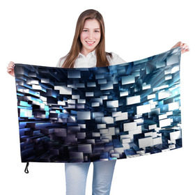 Флаг 3D с принтом 3D куб в Белгороде, 100% полиэстер | плотность ткани — 95 г/м2, размер — 67 х 109 см. Принт наносится с одной стороны | абстракция | геометрия | квадраты | металлический | синие | стальные | текстура | фигуры