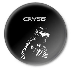 Значок с принтом CRYSIS в Белгороде,  металл | круглая форма, металлическая застежка в виде булавки | crysis | другие | игра | крайзис | кризис | надпись | прикольные | пророк | черно белый