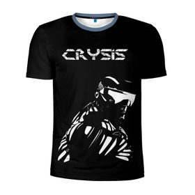 Мужская футболка 3D спортивная с принтом CRYSIS в Белгороде, 100% полиэстер с улучшенными характеристиками | приталенный силуэт, круглая горловина, широкие плечи, сужается к линии бедра | crysis | другие | игра | крайзис | кризис | надпись | прикольные | пророк | черно белый