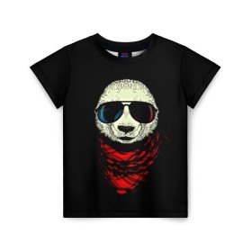 Детская футболка 3D с принтом Панда Хипстер в Белгороде, 100% гипоаллергенный полиэфир | прямой крой, круглый вырез горловины, длина до линии бедер, чуть спущенное плечо, ткань немного тянется | 3d | бандана | животные | медвежата | очки | панда хипстер | прикольные | стильные