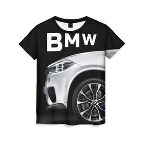 Женская футболка 3D с принтом BMW белая в Белгороде, 100% полиэфир ( синтетическое хлопкоподобное полотно) | прямой крой, круглый вырез горловины, длина до линии бедер | Тематика изображения на принте: bmw | x3 x4 x5 x6 x7 x8 | авто | автомобиль | блатная | бмв | бумер | бэха | иномарка | концерн | красивая | крутая | марка немецкая | машина | пацанский таз | прикольная | тачила | тачка