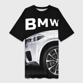Платье-футболка 3D с принтом BMW белая в Белгороде,  |  | bmw | x3 x4 x5 x6 x7 x8 | авто | автомобиль | блатная | бмв | бумер | бэха | иномарка | концерн | красивая | крутая | марка немецкая | машина | пацанский таз | прикольная | тачила | тачка
