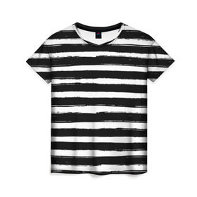 Женская футболка 3D с принтом Тельняшка в Белгороде, 100% полиэфир ( синтетическое хлопкоподобное полотно) | прямой крой, круглый вырез горловины, длина до линии бедер | геометрия | зебра | линии | полосы | тельняшка | узор | черно белый