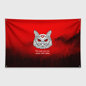 Флаг-баннер с принтом Twin Peaks в Белгороде, 100% полиэстер | размер 67 х 109 см, плотность ткани — 95 г/м2; по краям флага есть четыре люверса для крепления | twin peaks твин пикс | девид линч | лес | лора палмер | сова | туман