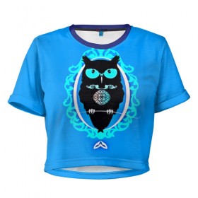 Женская футболка 3D укороченная с принтом Owl в Белгороде, 100% полиэстер | круглая горловина, длина футболки до линии талии, рукава с отворотами | 