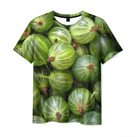 Мужская футболка 3D с принтом Крыжовник в Белгороде, 100% полиэфир | прямой крой, круглый вырез горловины, длина до линии бедер | еда | зеленый | крыжовник | растения | текстура | фрукты | ягоды