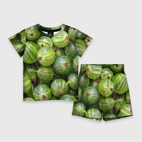 Детский костюм с шортами 3D с принтом Крыжовник в Белгороде,  |  | еда | зеленый | крыжовник | растения | текстура | фрукты | ягоды
