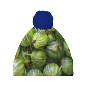 Шапка 3D c помпоном с принтом Крыжовник в Белгороде, 100% полиэстер | универсальный размер, печать по всей поверхности изделия | еда | зеленый | крыжовник | растения | текстура | фрукты | ягоды