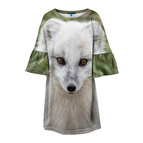 Детское платье 3D с принтом White Fox в Белгороде, 100% полиэстер | прямой силуэт, чуть расширенный к низу. Круглая горловина, на рукавах — воланы | Тематика изображения на принте: fox | red | лиса | лисенок | рыжая