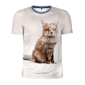 Мужская футболка 3D спортивная с принтом Snow в Белгороде, 100% полиэстер с улучшенными характеристиками | приталенный силуэт, круглая горловина, широкие плечи, сужается к линии бедра | fox | red | лиса | лисенок | рыжая