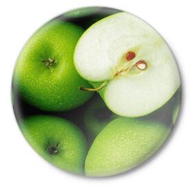 Значок с принтом Зеленые яблоки в Белгороде,  металл | круглая форма, металлическая застежка в виде булавки | еда | зеленый | фрукты | яблоко