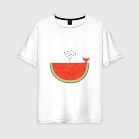 Женская футболка хлопок Oversize с принтом Кит Арбуз в Белгороде, 100% хлопок | свободный крой, круглый ворот, спущенный рукав, длина до линии бедер
 | арбуз | иллюзия | кит | лето | море | океан | принт | рыба | семечки | фонтан | фрукты | ягоды