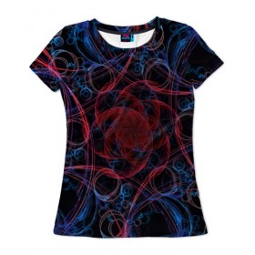 Женская футболка 3D с принтом Оптические линии в Белгороде, 100% полиэфир ( синтетическое хлопкоподобное полотно) | прямой крой, круглый вырез горловины, длина до линии бедер | 3d | абстракция | другие | краска | линии | оптические | полосы | прикольные | разводы | узоры | фрактал | цветные | яркие