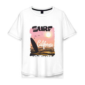 Мужская футболка хлопок Oversize с принтом Surf California в Белгороде, 100% хлопок | свободный крой, круглый ворот, “спинка” длиннее передней части | Тематика изображения на принте: 