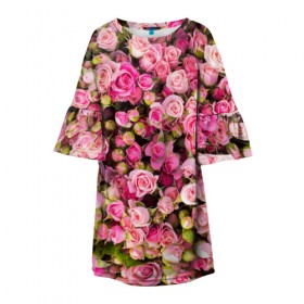 Детское платье 3D с принтом Розовый рай в Белгороде, 100% полиэстер | прямой силуэт, чуть расширенный к низу. Круглая горловина, на рукавах — воланы | Тематика изображения на принте: бутон | лепестки | роза | розовый | розочка | цветок | цветы
