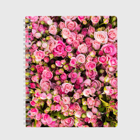 Тетрадь с принтом Розовый рай в Белгороде, 100% бумага | 48 листов, плотность листов — 60 г/м2, плотность картонной обложки — 250 г/м2. Листы скреплены сбоку удобной пружинной спиралью. Уголки страниц и обложки скругленные. Цвет линий — светло-серый
 | Тематика изображения на принте: бутон | лепестки | роза | розовый | розочка | цветок | цветы
