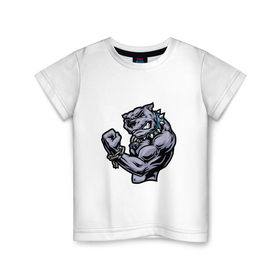 Детская футболка хлопок с принтом Бульдог в Белгороде, 100% хлопок | круглый вырез горловины, полуприлегающий силуэт, длина до линии бедер | 
